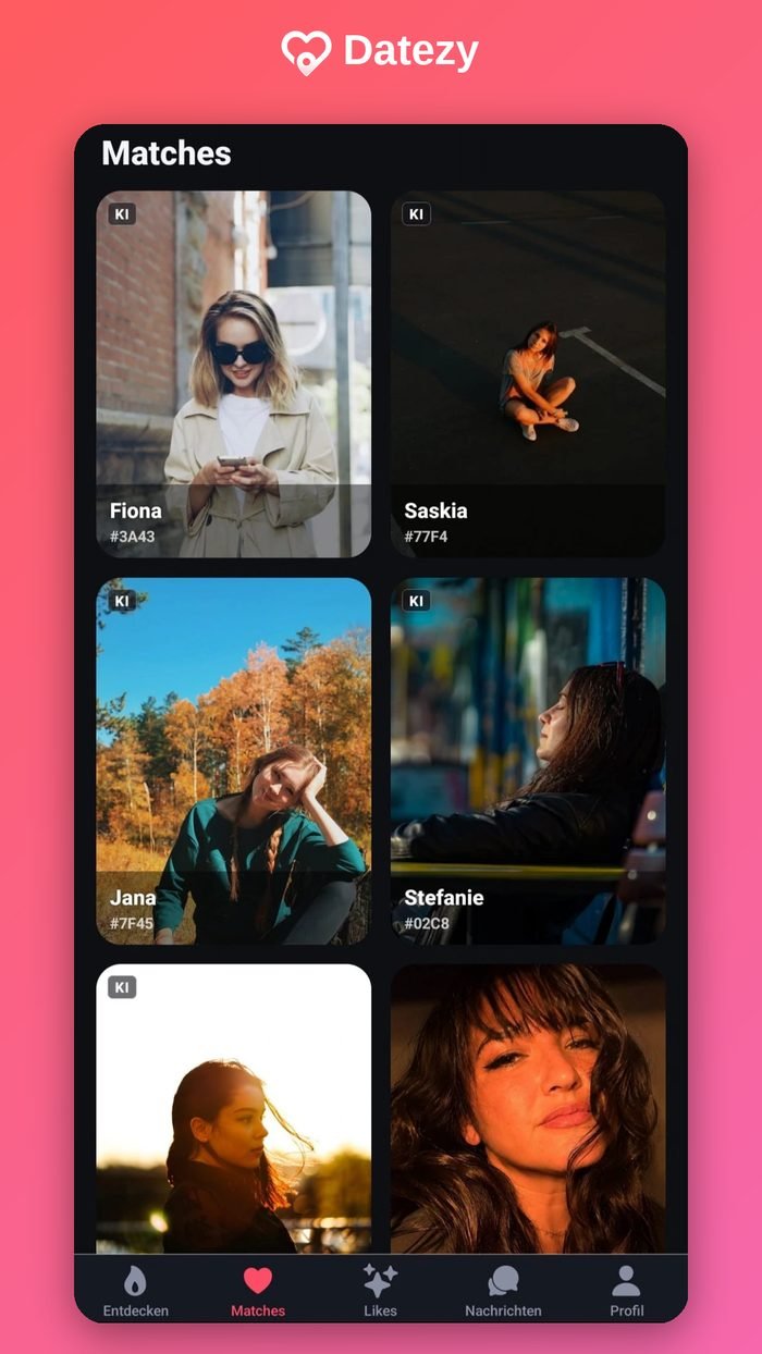 Matches-Übersicht in der Datezy Dating-App